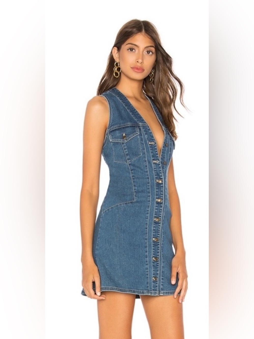 Free People Blue Denim Button-Front Mini Dress